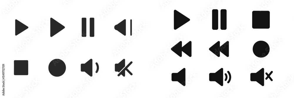 Fototapete Collection of media control icons representing various functions for multimedia applications