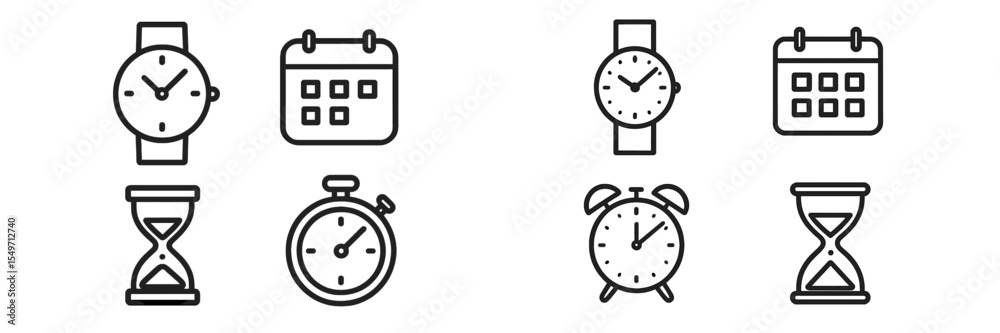 Poster Various timekeeping tools including watches and calendars arranged in a grid format showcasing their functions and styles