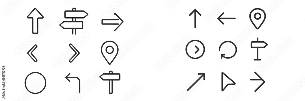 Aufkleber Directional symbols for navigation are depicted in a straightforward layout on a clean background
