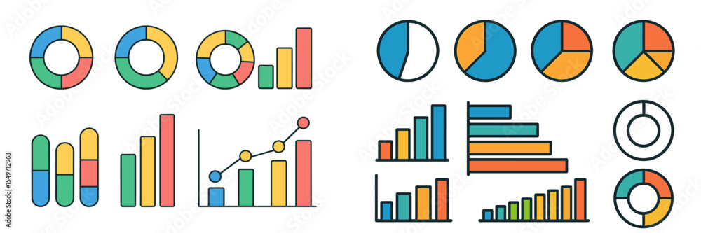 Fototapete Colorful data visualizations showcasing various chart types and designs for effective data representation in business contexts