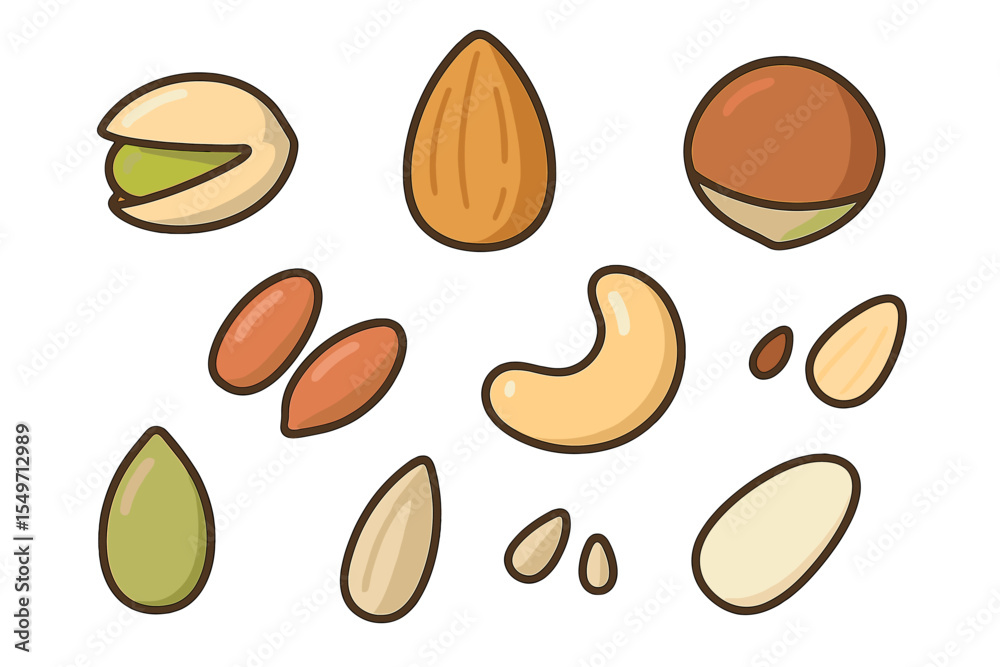 Aufkleber Assorted nuts in various shapes and sizes displayed in a colorful and artistic style
