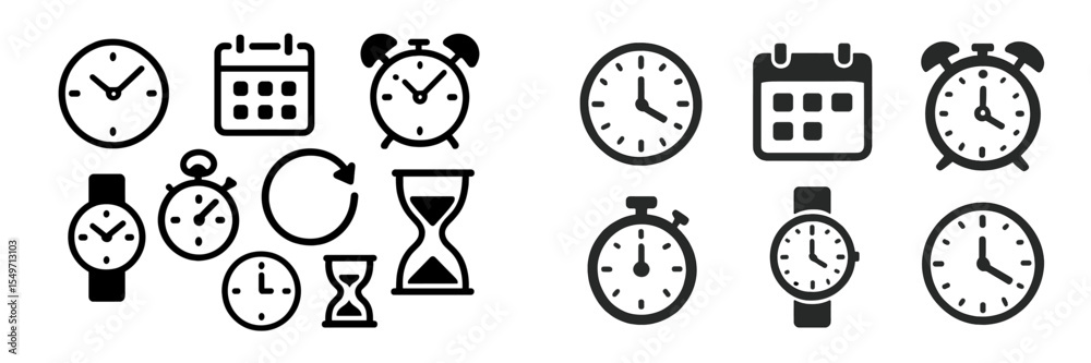 Aufkleber Various clock and time-related icons displayed in a clean layout showing different timekeeping devices and their styles