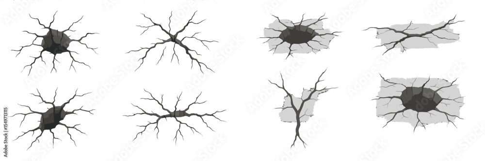 Poster Cracks in various shapes and sizes on a plain surface showcasing different textures and depth effects