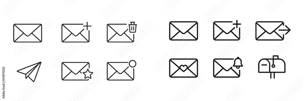 Aufkleber Various envelope icons representing different email actions and functions in a simple design