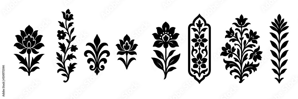 Poster Floral design elements showcasing intricate patterns and styles ideal for artistic projects and crafts