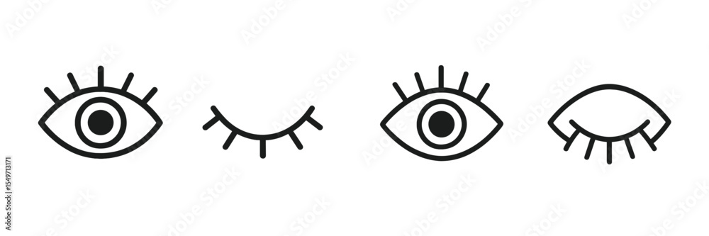 Poster illustrations of different eye expressions in a minimalist style