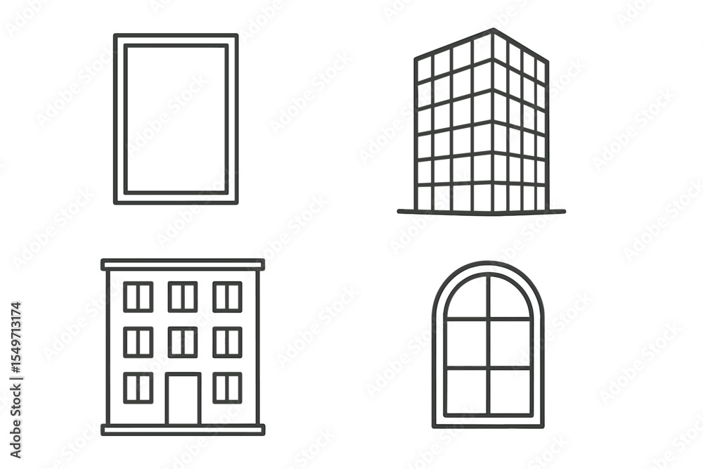 Aufkleber Outline illustrations of various building structures and frames depicting urban architecture and design concepts