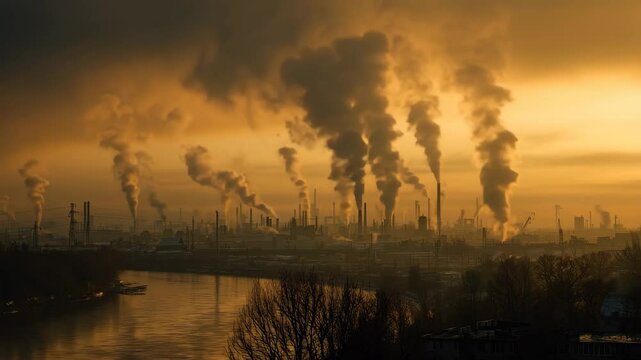 Toxic Industrial Smog over City Skyline

