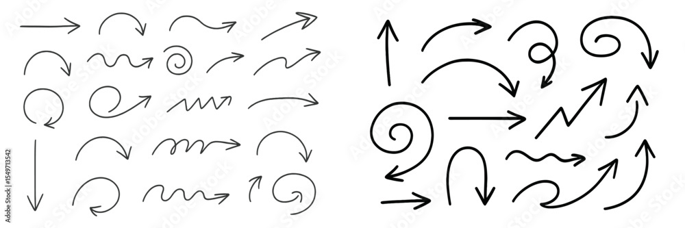 Poster Various hand-drawn arrows and curves showcasing dynamic movement and direction in a creative design context