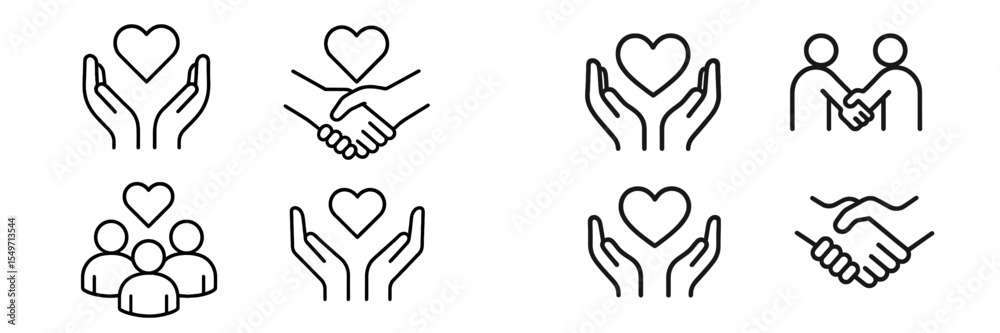 Poster heartwarming illustrations of care and connection in various social interactions centered around lov
