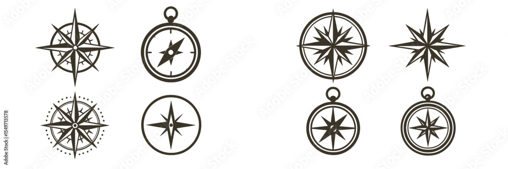 Aufkleber Collection of various compass designs featuring different styles and shapes for navigation and exploration themes