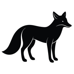 Stylized black silhouette of a fox standing on a white background