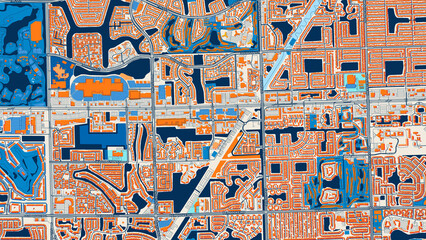Obraz premium Colorful Pembroke Pines Street Map with Labels and Buildings