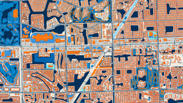 Colorful Pembroke Pines Street Map with Labels and Buildings