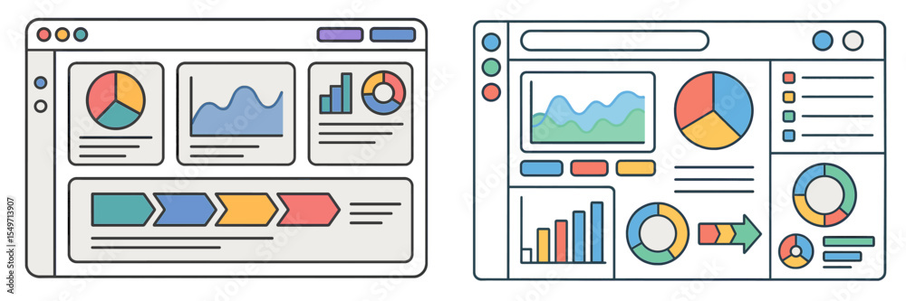 Fototapete Colorful digital dashboard displaying data analytics and visual charts for business insights and performance tracking