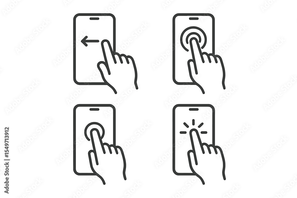 Leinwandbilder Hand gestures shown for navigating mobile devices in a simple graphic layout with four different touch actions