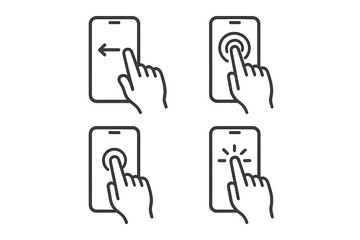 Fototapeta premium Hand gestures shown for navigating mobile devices in a simple graphic layout with four different touch actions