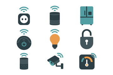 Smart home technology icons showing wireless connectivity and innovative devices for modern living