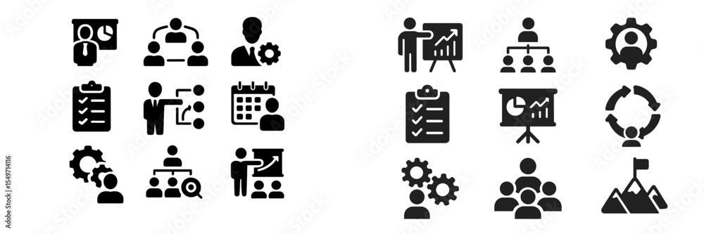 Aufkleber Icons representing business management and teamwork in a minimalistic design with a focus on analytics and collaboration