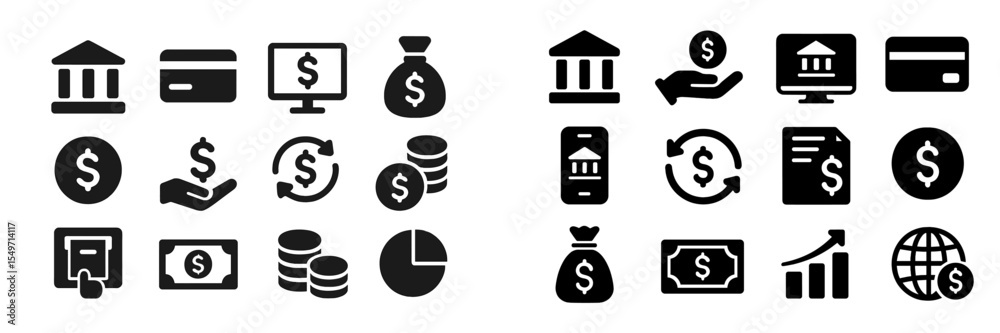 Poster icons representing financial activities and transactions in a modern digital banking context