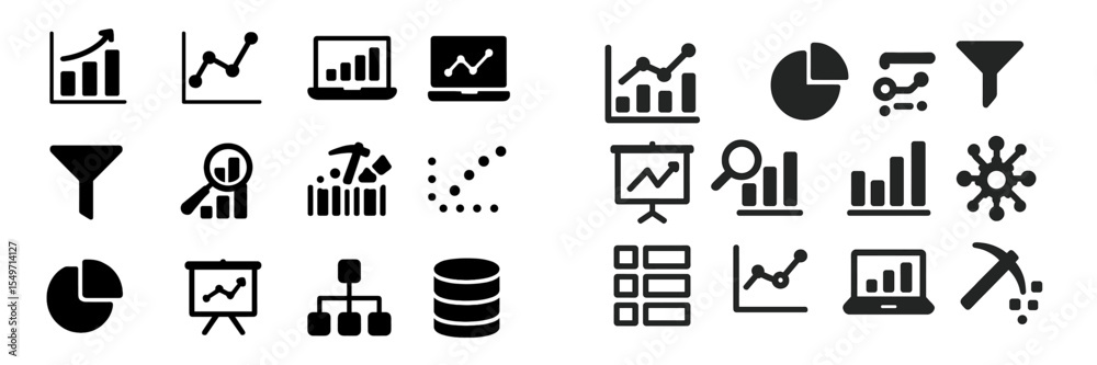 Aufkleber Collection of analytical symbols representing data visualization and digital analytics tools in a modern design