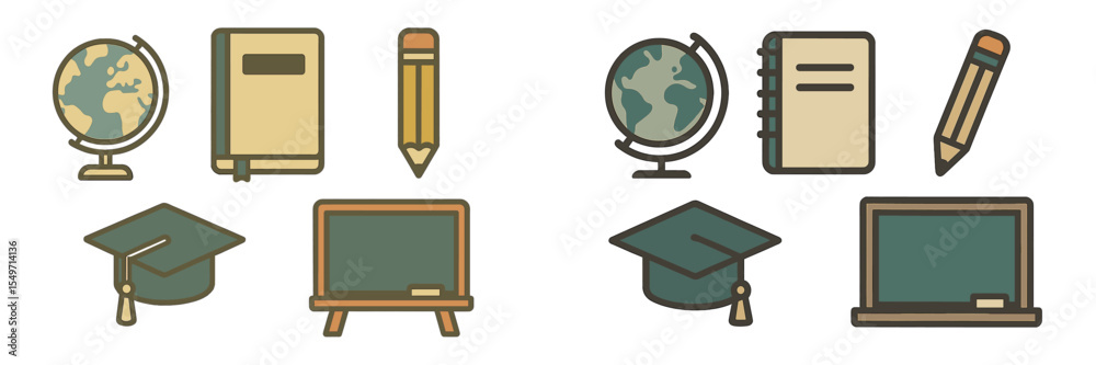 Poster educational icons representing learning tools and graduation symbols in a creative layout for academ