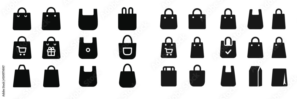 Poster Various shopping bag icons displayed in a minimalist style for design purposes and branding in modern retail environments