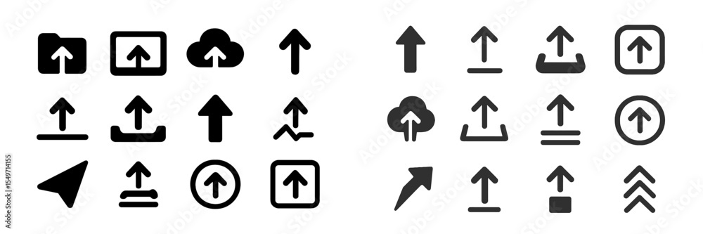 Poster various upward arrow symbols displayed in black and white on a digital interface