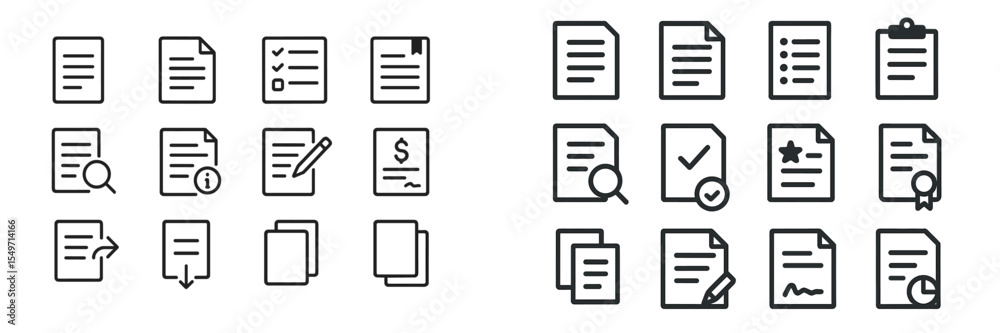 Aufkleber Collection of simple document icons representing various tasks and activities in a minimalist design for digital use
