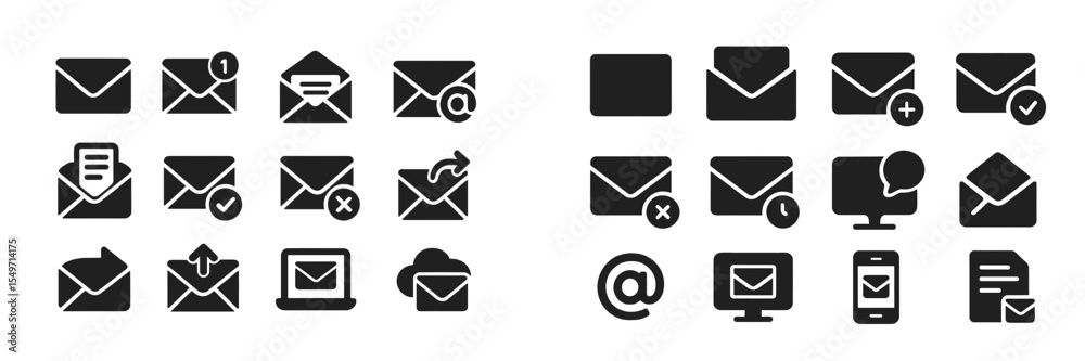 Aufkleber Various icons representing email actions and notifications in a modern digital workspace setting