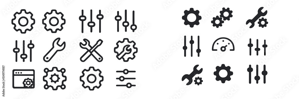 Poster Various gear and tool icons displayed to represent mechanical concepts and settings in design projects