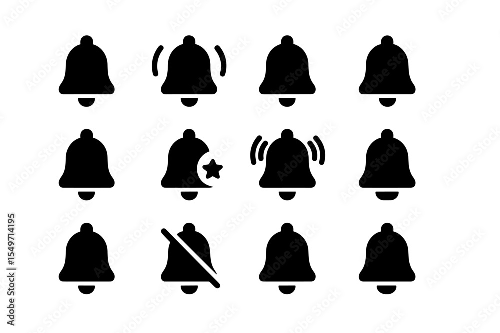 Poster Various bell icons showcasing different notification states and settings in a digital interface