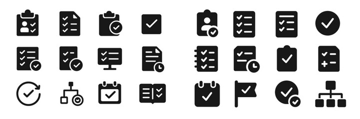 Fototapeta premium Illustrations of checklists, timelines, and organizational tools for productivity and planning in a minimalist style