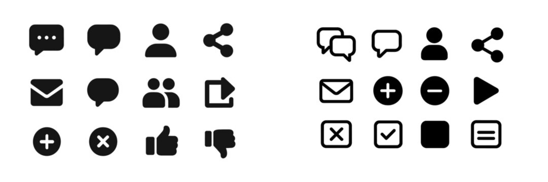 Collection of simple communication icons for digital interaction and social networking