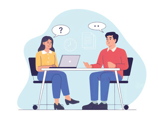 Two people sitting at a table with a laptop isolated on transparent background