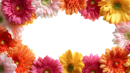 A colorful bouquet of flowers with a white frame