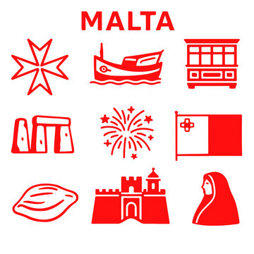 vector isolated red color malta traditional cultural symbols