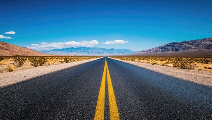 Naklejka premium Empty road stretching into a vast landscape under a clear sky