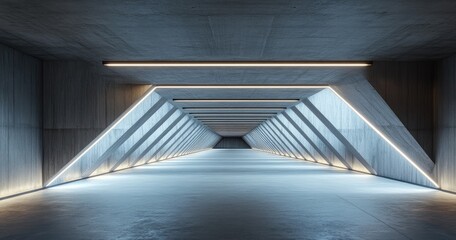 Obraz premium Empty, futuristic concrete tunnel lit by glowing lines
