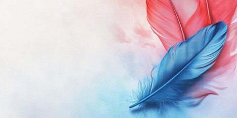 Red and blue stylized feathers with a floral motif on a textured background. Abstract digital art suitable for wall decorations or printable designs.