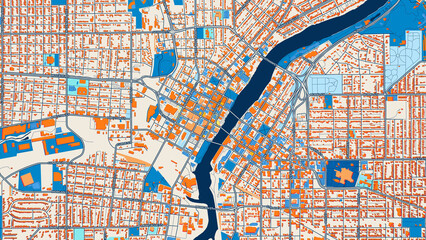Colorful Rockford Street Map with Labels and Buildings