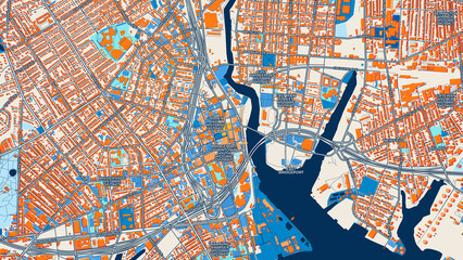 Obraz premium Colorful Bridgeport Street Map with Labels and Buildings