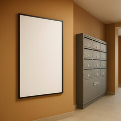 24x36 Poster Mockup in Apartment Lobby Beside Mailboxes