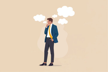 Obraz premium Flat cartoon vector illustration of a businessman thinking isolated on transparent background