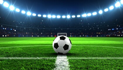 Naklejka premium Game Night Scene with Soccer Ball in Focus