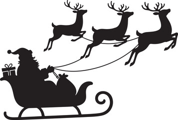 santa's sleigh with reindeers silhouette. Santa in reindeer vector silhouette isolated on white background