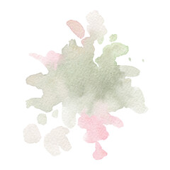 Watercolor hand drawn stain with transition from light green to dense pink tone with admixture of pink. Beautiful watercolor stain. Perfect for nvitations, greeting cards, fabric prints