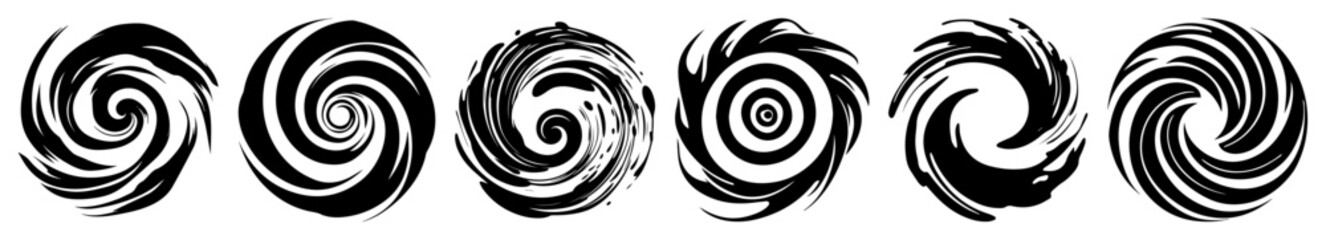 minimal spiral symbols – vector ink swirl icons in brush style