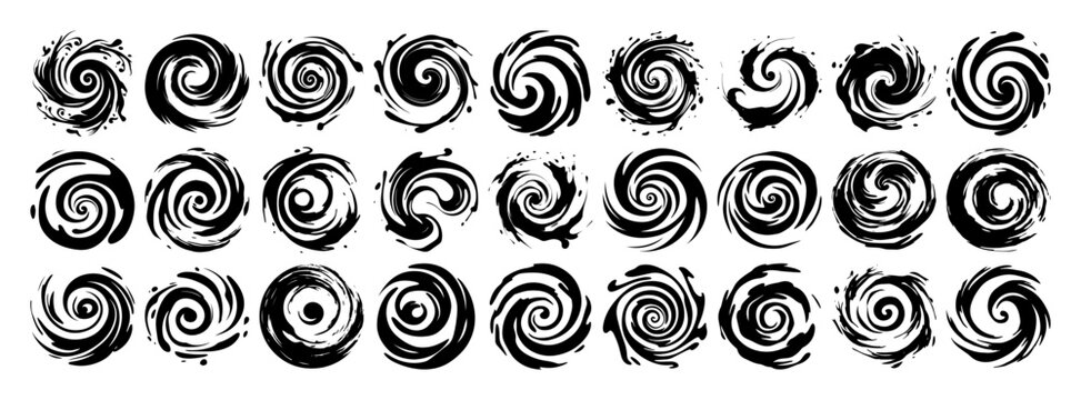 brush swirl and ink vortex symbols – abstract spiral vector pack