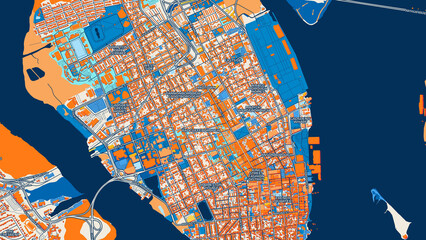 Naklejka premium Colorful Charleston Street Map with Labels and Buildings